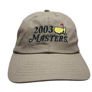 New American Needle 2003 Masters Tan Cap Adjustable Golf Hat Embroidered